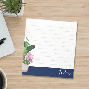 Tropical Medinilla Flower Vase on Dark Blue Lined Notepad