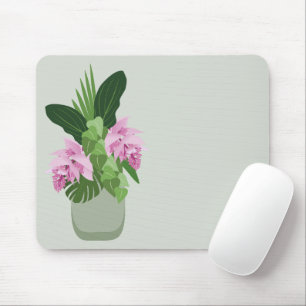 Tropical Medinilla Pink Flower in Green Vase Mouse Mat