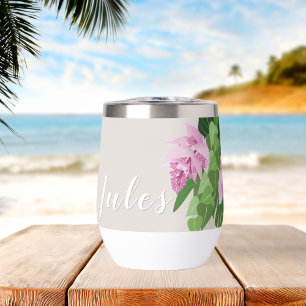 Tropical Medinilla Pink Flower on Beige add Name