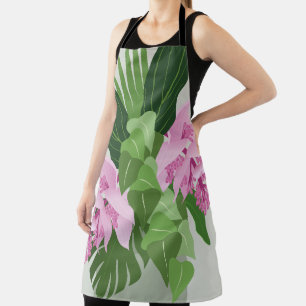 Tropical Medinilla Pink Flower on Green Apron