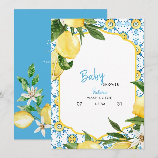 Tropical Mediterranean Blue Baby Shower Invitation (Front/Back)
