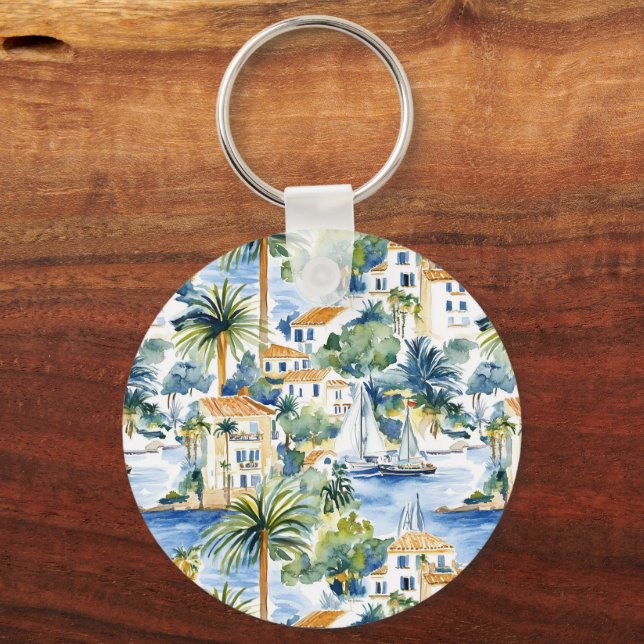 Tropical Mediterranean Wedding  Key Ring (Front)