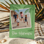 Tropical Mele Kalikimaka Christmas Photo Holiday Card<br><div class="desc">Bring the warm Hawaiian vibes to your loved ones this holiday season! Our modern Hawaiian Christmas card is an expression of love, featuring a light green background, a square slot for a family photo, striking dark green palm trees, and adorned with the heartening 'Mele Kalikimaka' greeting. Personalise it further with...</div>