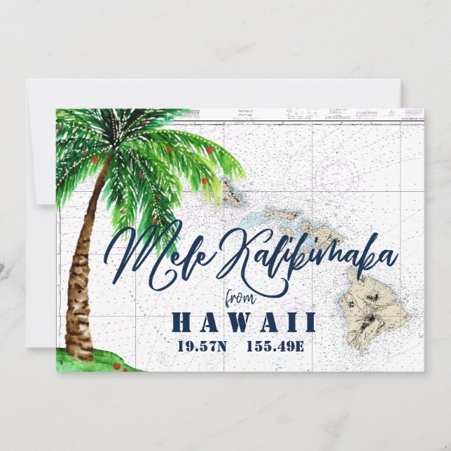 Tropical Mele Kalikimaka Nautical Christmas Holiday Card (Front)