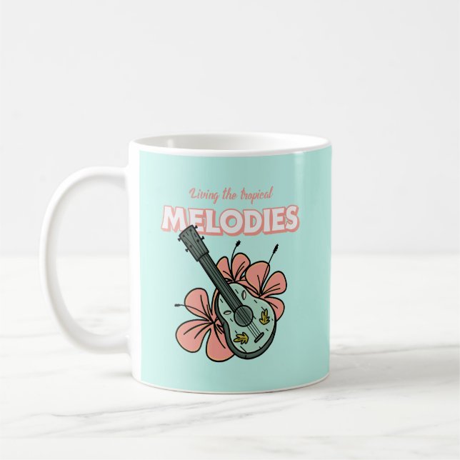Tropical Melodies Ukulele Floral Art Coffee Mug (Left)