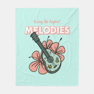 Tropical Melodies Ukulele Floral Art Fleece Blanket