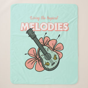 Tropical Melodies Ukulele Floral Art Sherpa Blanket
