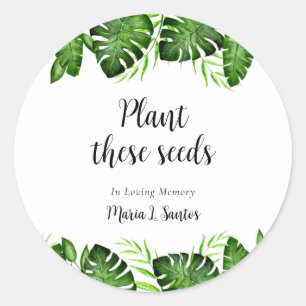 Tropical Memorial Seed Packet Funeral Monstera Classic Round Sticker