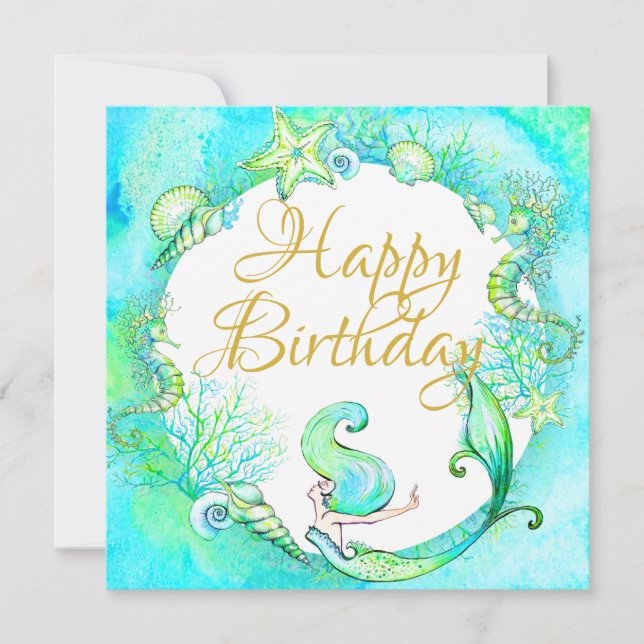 Tropical Mermaid Summer Happy Birthday Card (Front)