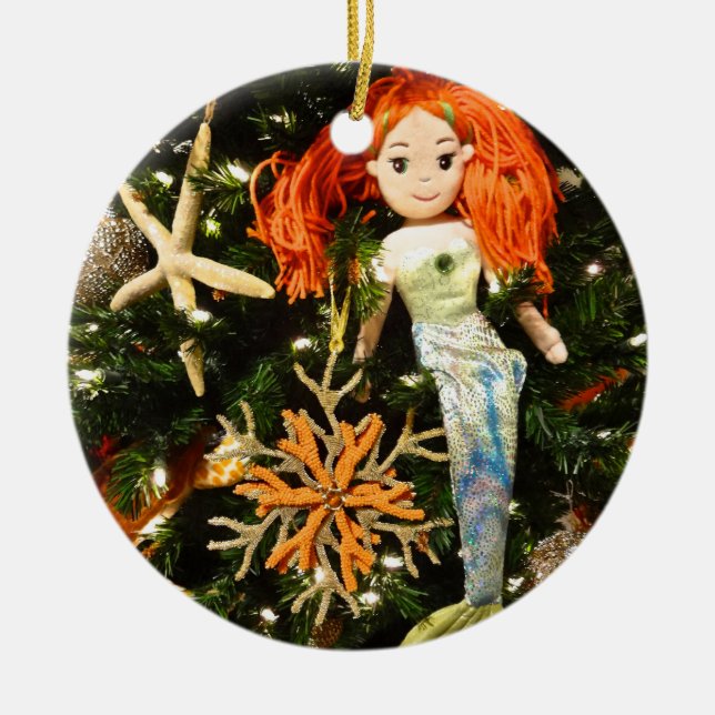 Tropical Mermaid Under the Sea Christmas Holiday Ceramic Tree Decoration (Front)
