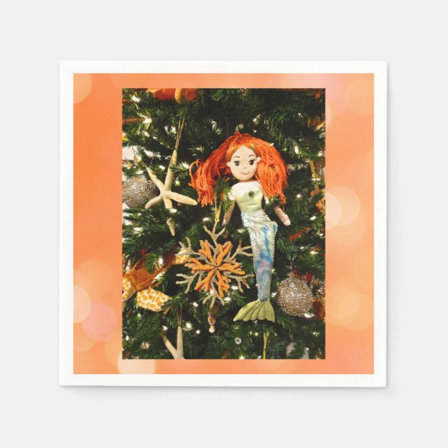 Tropical Mermaid Under the Sea Christmas Holiday Napkin (Front)