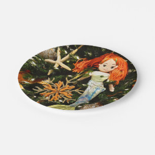Tropical Mermaid Under the Sea Christmas Holiday Paper Plate