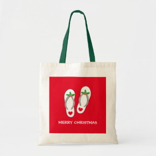 Tropical Merry Christmas beach flip flops tote bag