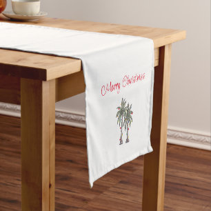 Tropical Merry Christmas Beach Palm Trees  Short Table Runner