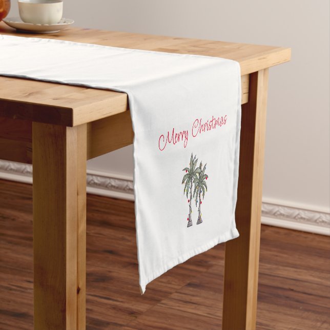 Tropical Merry Christmas Beach Palm Trees  Short Table Runner (In Situ)