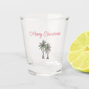 Tropical Merry Christmas Beach Palm Trees Shot Glass