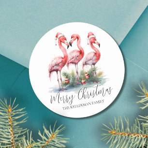 Tropical Merry Christmas Classic Round Sticker
