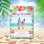 Tropical Merry Christmas Coastal Photo  Holiday Card<br><div class="desc">Send tropical holiday greetings with this bright Hawaiian style Christmas photo card. Features "Merry Christmas" in script typography,  your favourite coastal photo framed with watercolor hibiscus flowers and palm leaves,  and your personalised holiday greeting. A fun tropical holiday card brought to you by Cherry Lane Designs!</div>