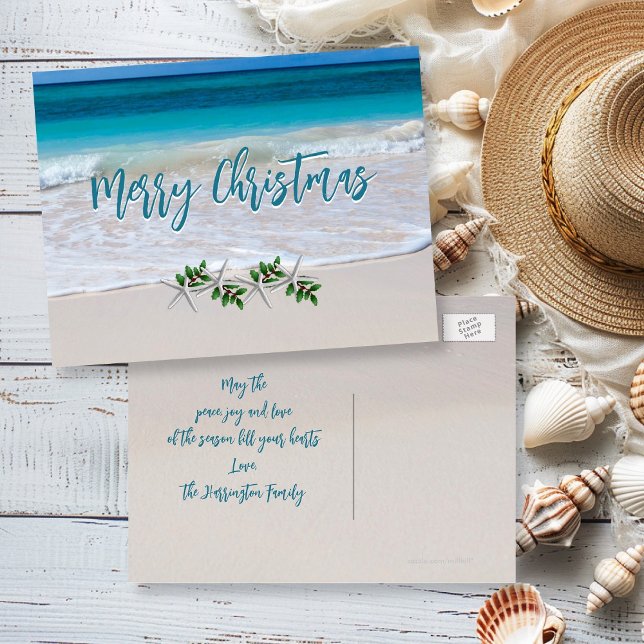Tropical Merry Christmas Ocean Beach Postcard (Creator Uploaded)