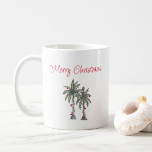 Tropical Merry Christmas Palm Trees Beach  Coffee Mug