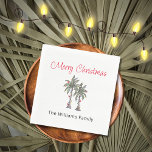 Tropical Merry Christmas Palm Trees Beach  Napkin<br><div class="desc">Tropical Beach Merry Christmas napkin,  with a palm trees illustration and script typography. With customisable lettering,  you add your own information. A festive addition to your holiday destination dinner table.</div>