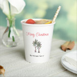 Tropical Merry Christmas Palm Trees Beach  Paper Cups<br><div class="desc">Tropical Beach Merry Christmas paper cup,  with a palm trees drawing and script typography. With customisable lettering,  you add your own information. A festive addition to your holiday entertaining.</div>