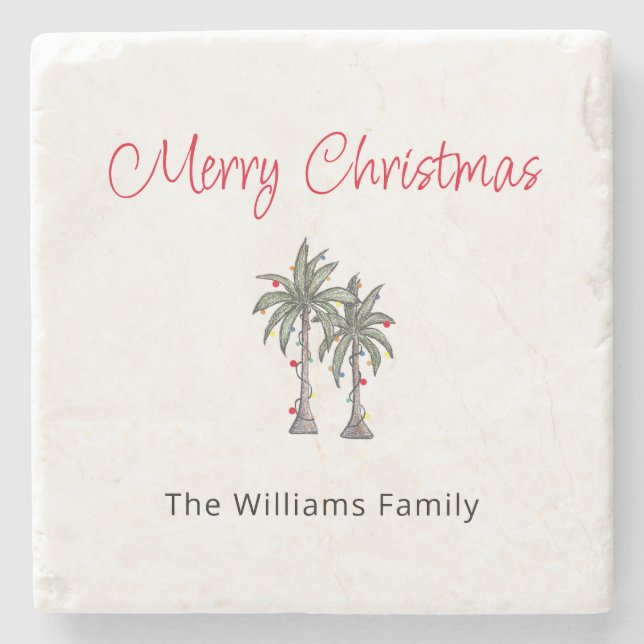 Tropical Merry Christmas Palm Trees Beach  Stone Coaster (Front)