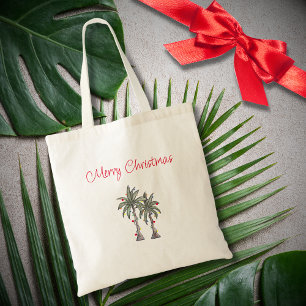 Tropical Merry Christmas Palm Trees Beach  Tote Bag