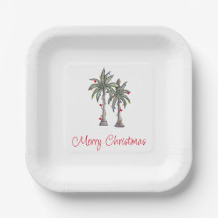Tropical Merry Christmas Party Palm Trees  Paper Plate