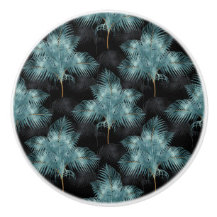 Tropical Metallic Blue & Gold Palm Leaves Summer Ceramic Knob