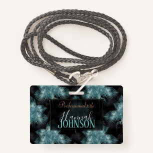 Tropical Metallic Blue & Gold Palm Leaves Summer ID Badge