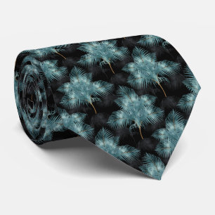 Tropical Metallic Blue & Gold Palm Leaves Summer Tie