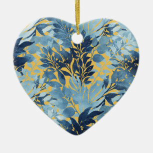 Tropical Metallic Blue Yellow Foliage Design Ceramic Tree Decoration