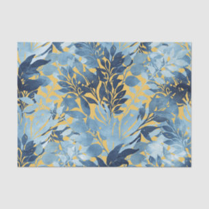 Tropical Metallic Blue Yellow Foliage Design Tissue Paper