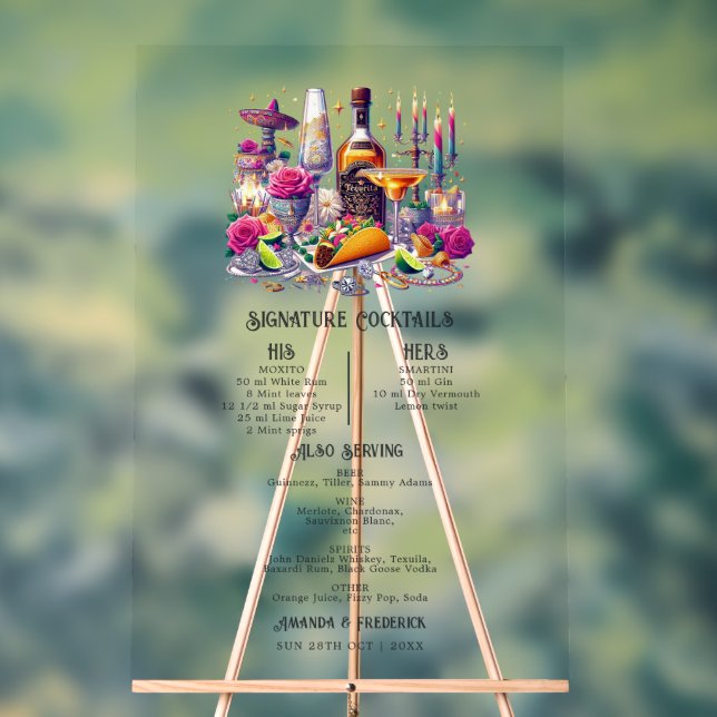 Tropical Mexican Fiesta Signature Cocktails Acrylic Sign (Neutral)