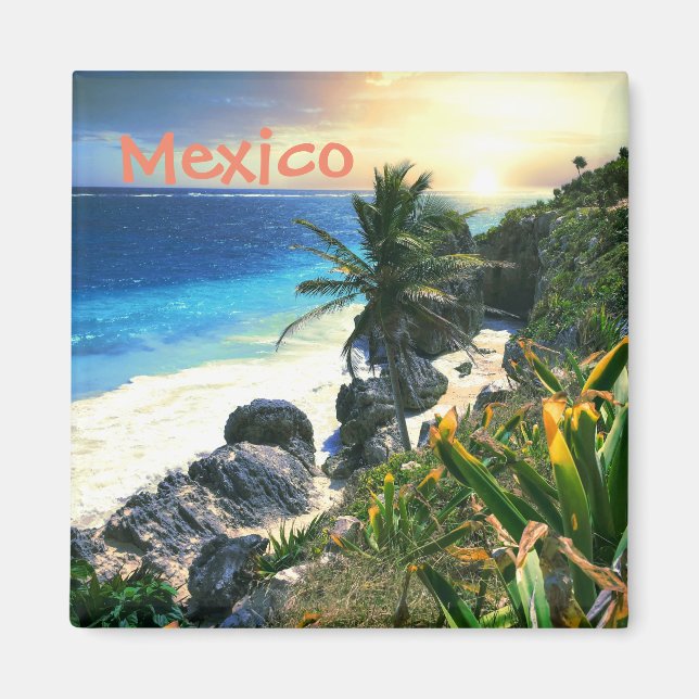 Tropical Mexico Beach Shore Sunset Palm Island Magnet (Front)
