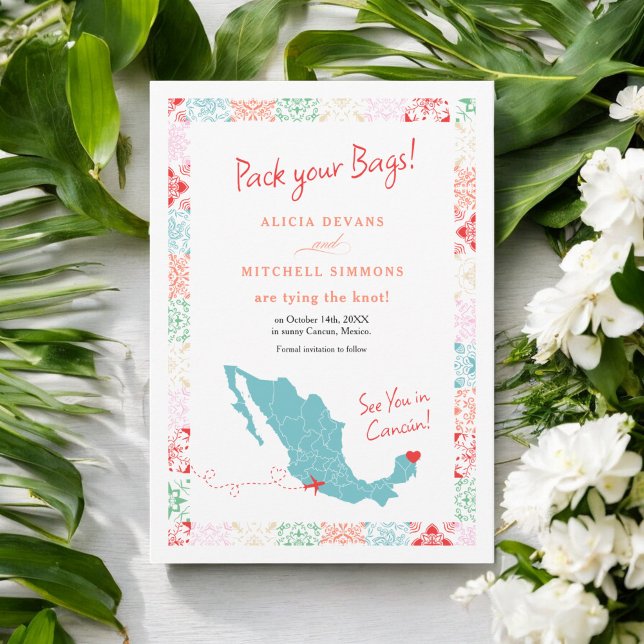 Tropical Mexico map destination wedding  Save The Date (Tropical Mexico map destination wedding Save The Date)