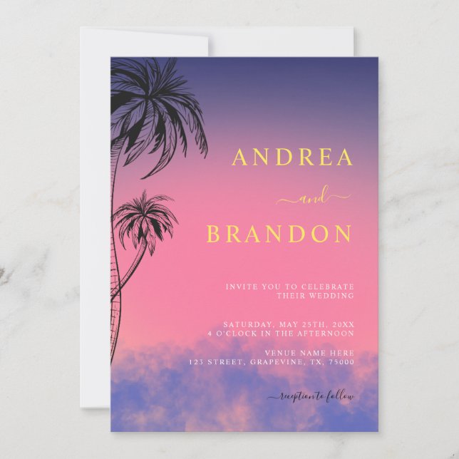 Tropical Miami or Palm Springs All in One Wedding Invitation (Front)