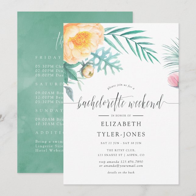 Tropical Mint Bachelorette Weekend Itinerary Invitation (Front/Back)
