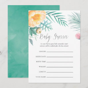 Tropical Mint Floral Baby Shower Guessing Game Invitation