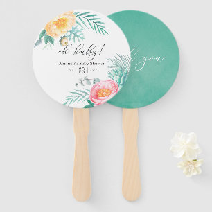 Tropical Mint Floral Baby Shower Hand Fan