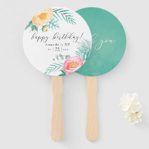Tropical Mint Floral Birthday Party Hand Fan