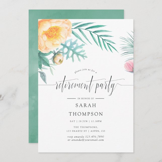 Tropical Mint Floral Retirement Party Invitation (Front/Back)
