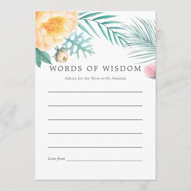 Tropical Mint Floral Summer Baby Shower Advice (Front)