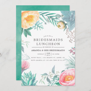Tropical Mint Floral Summer Bridesmaids Luncheon Invitation