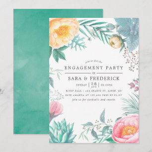 Tropical Mint Floral Summer Engagement Party Invitation