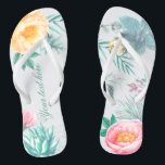 Tropical Mint Floral Summer Wedding Favour Flip Flops<br><div class="desc">Mint,  pink and yellow exotic summertime wedding favours featuring peonies,  eucalyptus,  rosehips,  succulent,  lisianthus,  menthol leaves and succulents.</div>