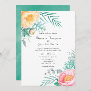Tropical Mint Floral Summer Wedding Invitation
