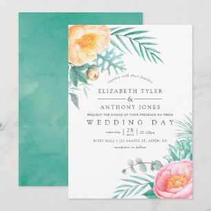 Tropical Mint Floral Summer Wedding Invitation