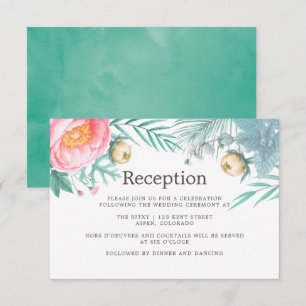 Tropical Mint Floral Summer Wedding Reception Invitation